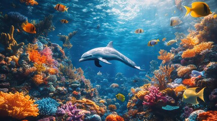 underwater scene with dolphi