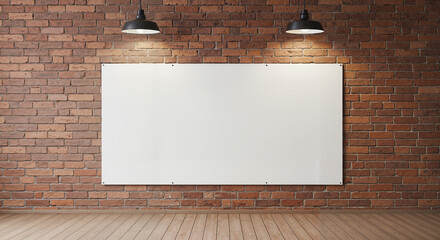 Banner on a Wall Mockup, in an Industrial Style with Brick Background, urban/rustic textures, brick tones, advertising display & branding concept for marketing presentations, design portfolios
