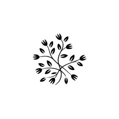 Minimalist Floral Logo Element in Black on White, Decorative Design