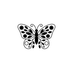 Elegant Black Floral Butterfly Silhouette on White Background