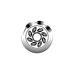 Circular Floral Logo with Birds: Minimalist Black and White Design