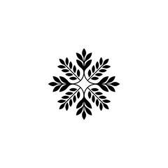 Black Leafy Mandala on White Background: Minimalist Nature Design