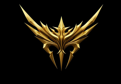 An elegant gold logo featuring sharp, angular lines and pointed shapes on a black background, suggesting strength.