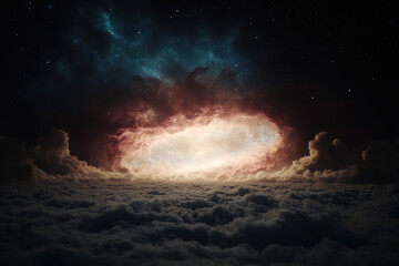 Fototapeta premium A space scene with a bright orange object in the middle of a cloudy sky