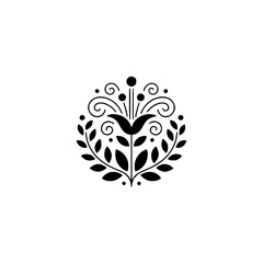 Minimalist Black Floral Emblem on White Background