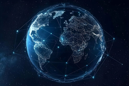 3D Digital Globe Illustrates Global Network and Data Connectivity in Blue