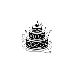 Elegant Tiered Cake Illustration with Minimalist Floral Accents
