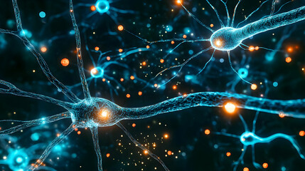 3D Illustration Of Neurons And Neural Network Abstract Blue