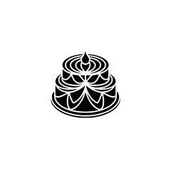 Elegant Two-Tier Cake Icon with Candle, Black and White Vector