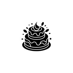 Black & White Two-Tier Cake Icon, Minimalist Design on White Background