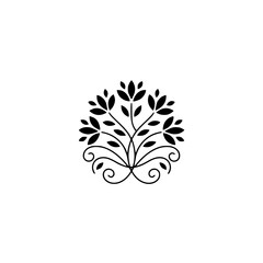 Elegant Black Floral Emblem, Minimalist Design on White, Decorative Ornament