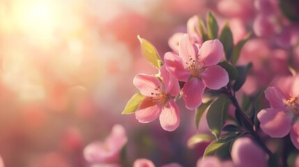 vibrant Chinese flowering crabapple in full bloom under bright sunlight, soft natural lighting, delicate pink petals, green leaves, ultra detailed 