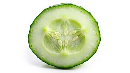 Macro Double Exposure Cucumber Photography: Fresh Slice on White Background - Stunning Nature Images