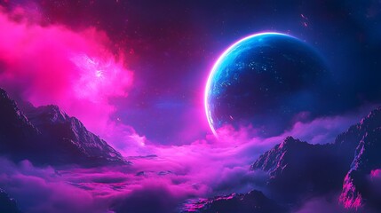 Futuristic Neon Planet Concept for Graphic Design Projects