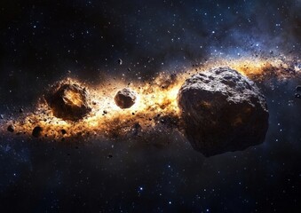 binary asteroid system in the Milky Way, capturing the unique dynamic between the two asteroids and showcasing their individual rotations, taken with the Chandra X-ray Observatory, using a wide-field 