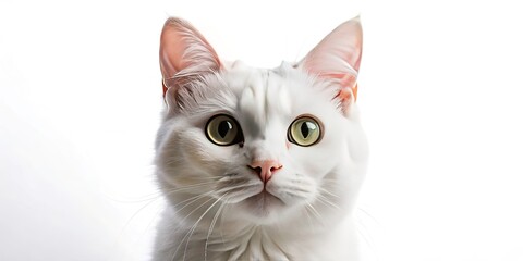 Fototapeta premium Curious White Kitten, Portrait Photography, White Cat Pictures, Adorable Cat Images, Pet Photography