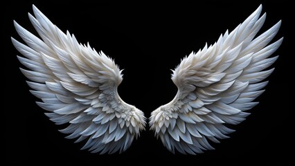 Elegant White Angel Wings, Black Background: Purity, Divinity, Serenity - Spiritual, Fantasy Art