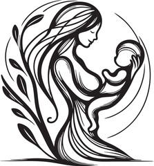 Elegant Line Art of Mother and Baby Bonding