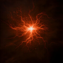Digital Abstract Illustration of Orange Energy Burst in Dark Background