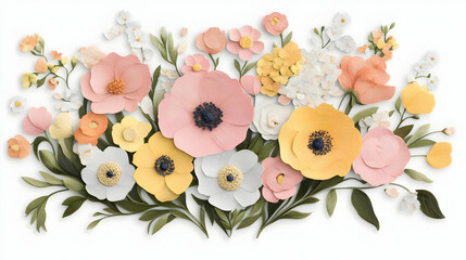 Fototapeta premium Colorful Paper Flower Arrangement on White Background Photo