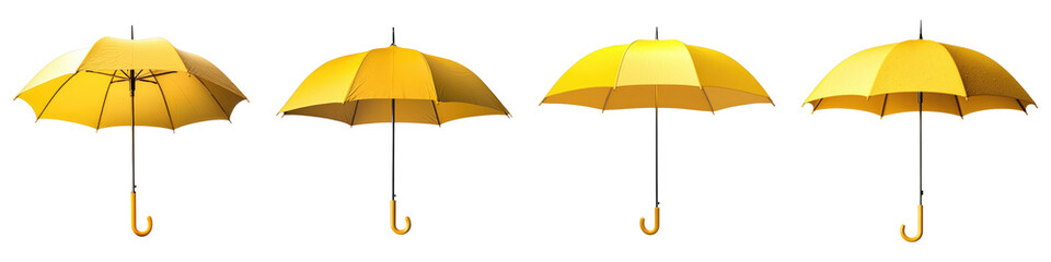 Yellow umbrella isolated on transparent background. PNG, Set of