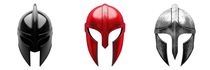 Spartan helmet isolated on transparent background. PNG, Set of