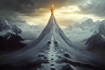 Illustration Of A Mountain Peak With A Cross Symbolizing Victory And Success