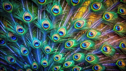 Captivating Long Exposure of Peacock Feather Texture with Vibrant Colors and Intricate Patterns for Nature Lovers and Art Enthusiasts