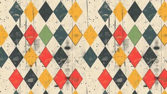 Vintage harlequin diamond pattern in a seamless animation loop.