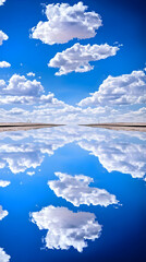 Photo Blue Sky With White Clouds Reflection Of Cloudscape In The Horizon