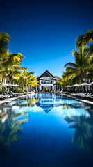 Obraz premium Photo Luxury Resort Swimming Pool and Buildings with Blue Sky Reflection