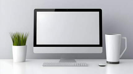 Photo of a Minimalist Workspace Featuring a Computer Screen and