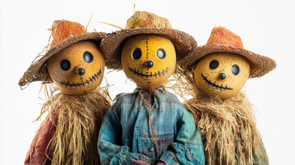 Handmade Whimsical Scarecrow Dolls: Rustic Autumn Harvest and Halloween Decorations with Festive, Cheerful Characters