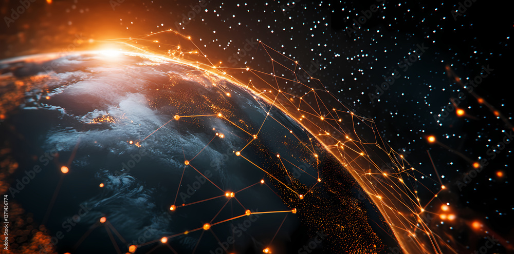 Aufkleber global connection: a striking view of the globe enveloped in a network of interconnected lines. this