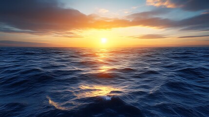 Obraz premium A beautiful sunset reflecting on the ocean water at dusk