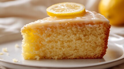 Slice of Lemon Cake with Lemon Glaze / レモンアイシングがけレモンケーキ一切れ