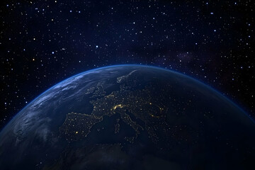 Obraz premium Photo of Earth in Space at Night with Stars Blue Glow and Dark Atmosphere