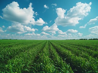 Green field under blue sky