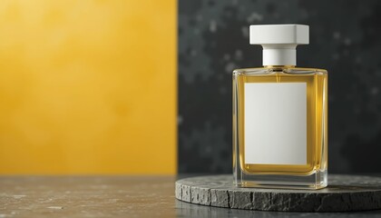 Luxury Perfume Bottle Mockup with Minimalist Label on Textured Background &ndash; Elegant Fragrance Packaging Design