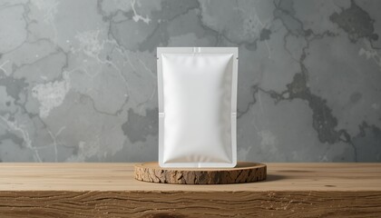 Minimalist White Mask Sheet Mockup on Textured Grey Background with Natural Tray&ndash; Beauty and Skincare Packaging Design