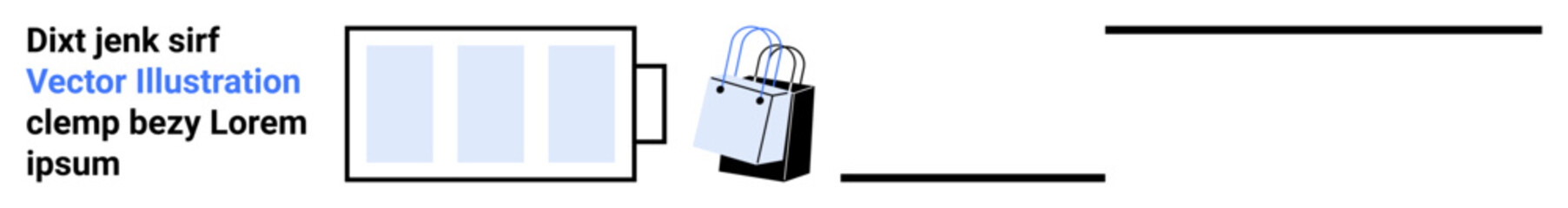 Shopping bag next to digital screen and text, symbolizing online shopping, technology, and retail. Ideal for business, marketing, innovation, convenience, progress commerce flat landing page banner