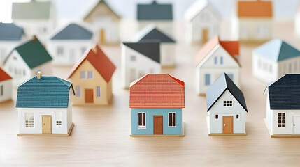 Photo of Miniature Homes with Varied Colors on a Wooden Table Display
