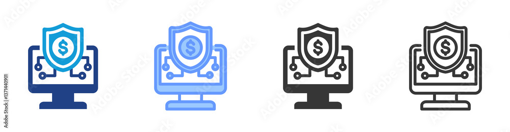 Poster cyber insurance icon set multiple style collection