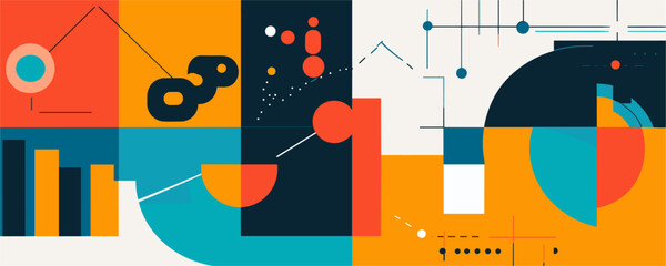 Abstract geometric art with circles, lines, and shapes – vector