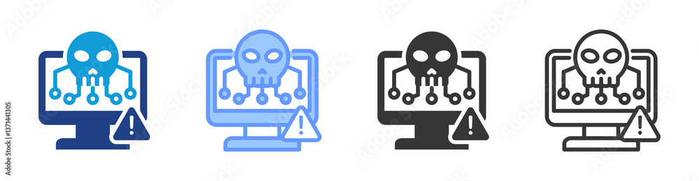 Poster Computer Virus Infected icon set multiple style collection