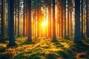 Obraz premium Golden Sunset Forest Path