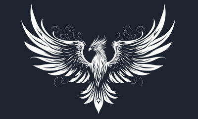 Obraz premium Majestic phoenix in flight with outspread wings against dark background vector