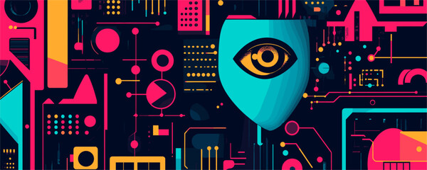 Obraz premium Abstract cybersecurity concept with eye symbol in futuristic tech design - vector
