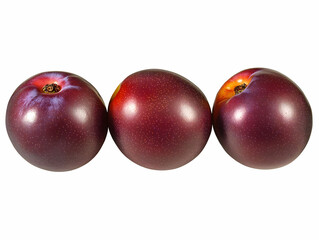 Photo Of Three Fresh Purple Plums Isolated On White Background