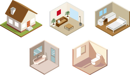 住宅設備のアイソメトリックイラストのセット